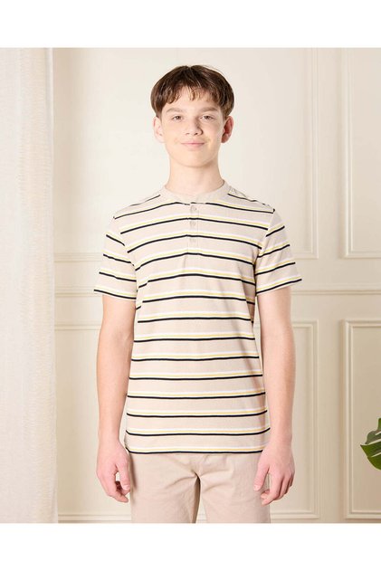 Senior Boys Beige Striped Polo Shirt