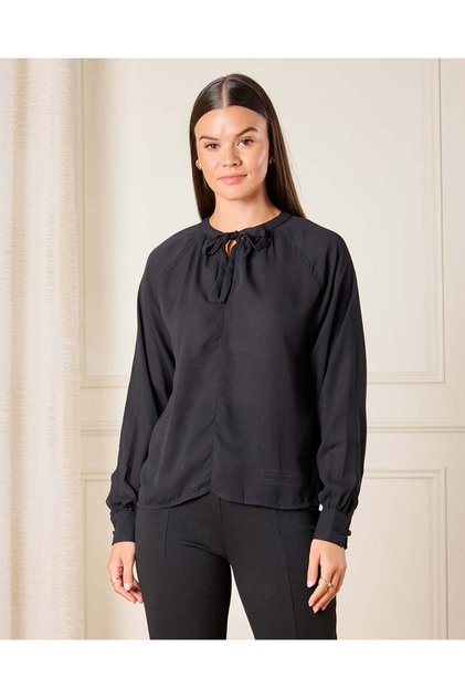 Women Black Tie Up Neck Blouse