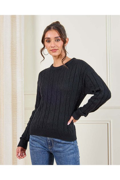 Women Black Jacquard Knit Pullover