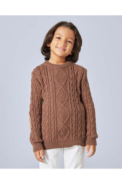 Boys Brown Elbow Patch Brown Sweater