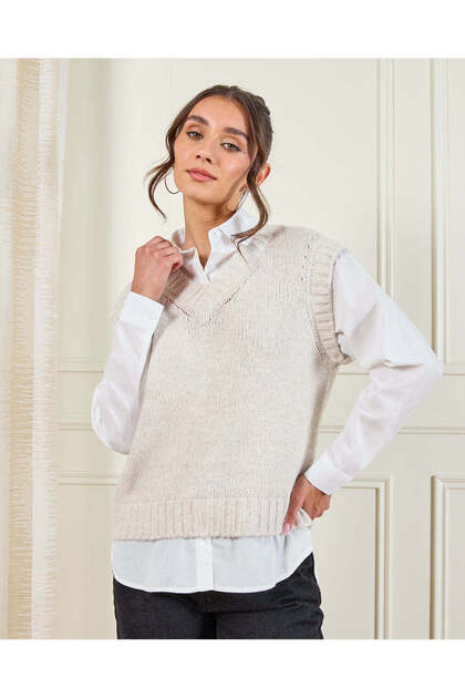 Women Beige With White Contrast Twofer