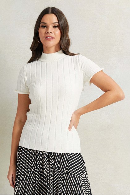 Women Cream Ribbed Top