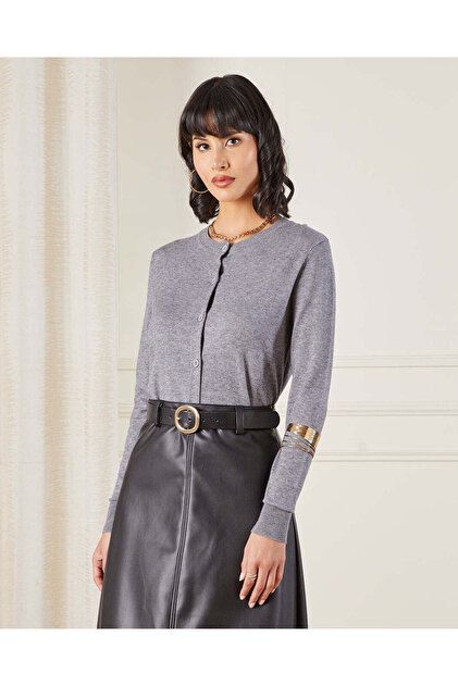 Women Grey Knit Top with Button Front