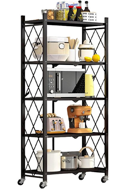 GOUSYUN Foldable 5-Tier Storage Shelves - Multipurpose Rack, Black
