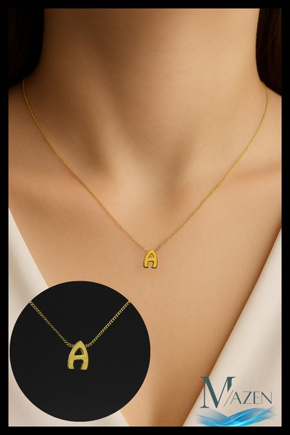 Bijuteri Gold Color K Letter Necklace | Minimal Design | Daily Use 45 cm Shiny Jewelry Accessory