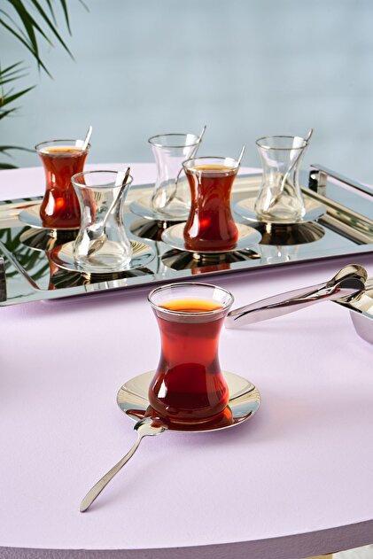 Karaca Jamie Platin Çelik Tepsili 40 Parça 12 Kişilik Çeyiz Çay