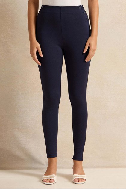 Women Navy Elastic Waistband Leggings