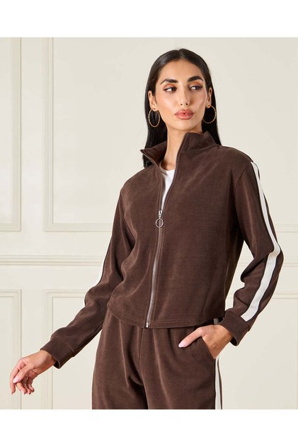 Women Brown High Neck Jacket