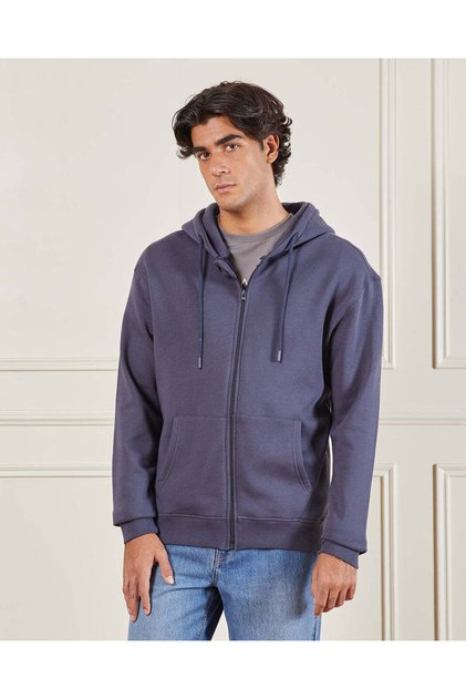 Men Blue Basic Hooded Sweatshirt