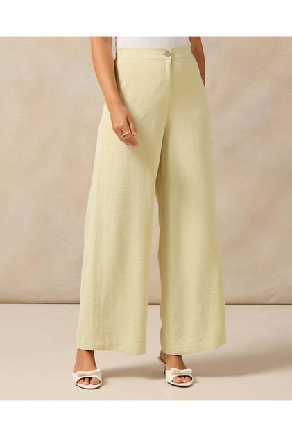 Women Green Plain Wide Leg Trousers