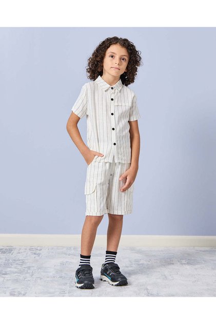 Boys Beige Striped Casual Set (2 Piece)