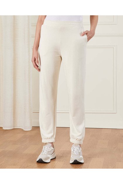 Women Beige Ribbed Hem Jog Pants
