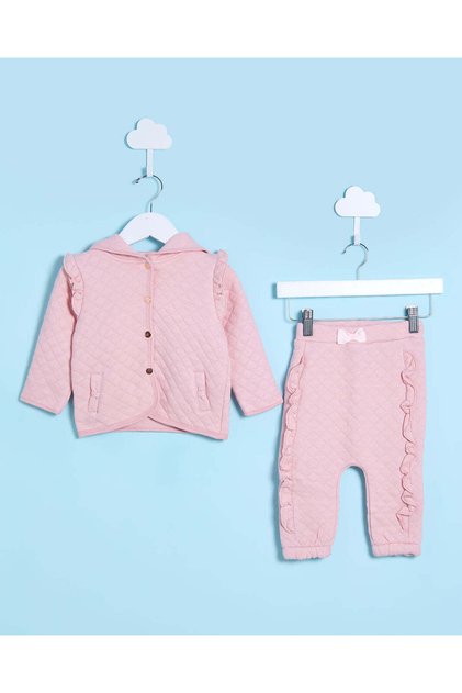 Infant Girls White And Pink Jogsuit With T-Shirt (3 Piece)