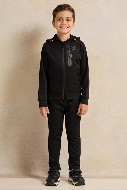 Boys Black Hooded Zip-Through Jogging Set (2 Piece)