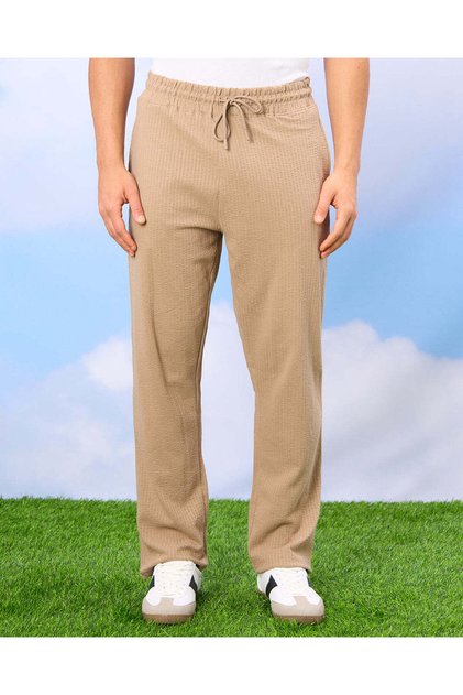 Men Beige Jacquard Lounge Pants
