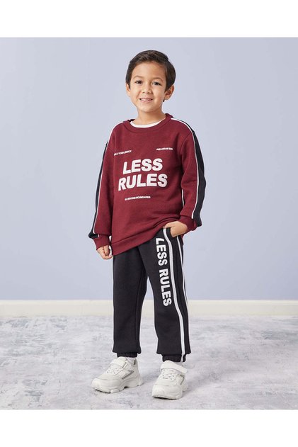 Boys Burgundy And Black Printed Jog Set (2 Piece)