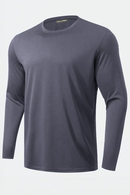 Erkek %100 Pamuklu Likralı Esnek Spor Koşu Günlük Antrenman Uzun Kollu Penye T-shirt