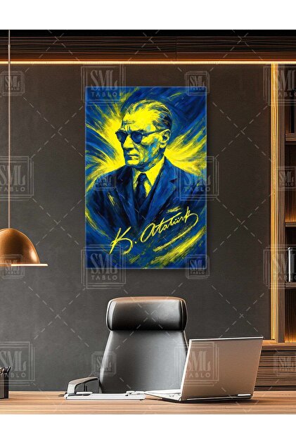 SML TABLO Karizma Gözlüklü Mustafa Kemal Atatürk İmzalı Fenerbahçe