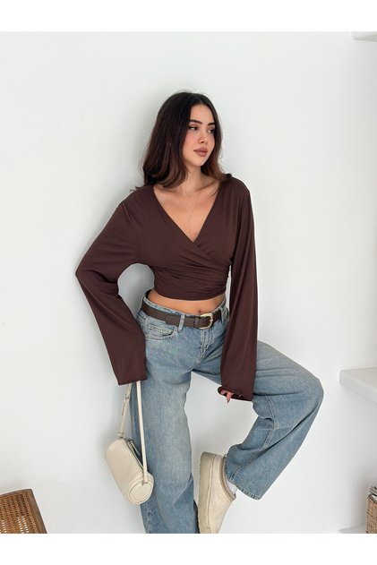 Women's Brown Tie-Up Soft Long Sleeve Blouse