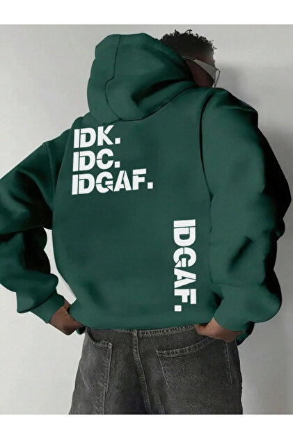 Unisex Erkek/Kadın IDGAF Renkli Özel Baskılı Pamuklu Oversize Kapüşonlu Sweatshirt