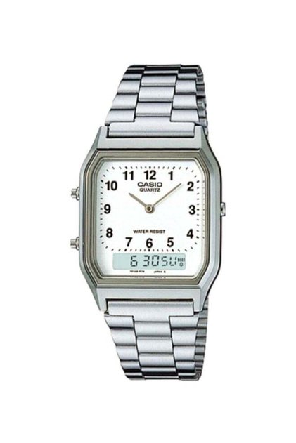 Metal Watch with Analog and Digital Display Model AQ-230A-7BMQ - 30 mm - Silver Color for Men