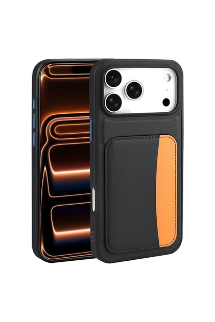 iPhone 17 Pro Case with Camera Protection, Card Holder, Wallet, Colored Keys, Leather Design, Silicone Cover