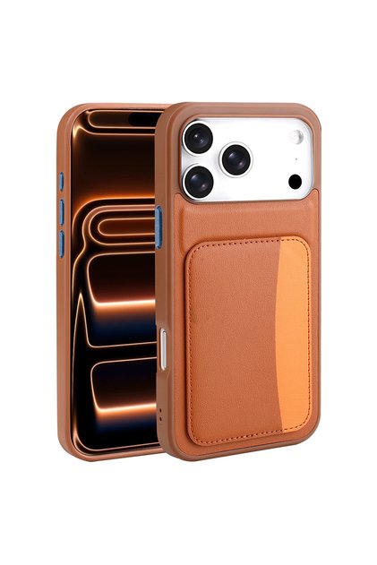 iPhone 17 Pro Case with Camera Protection, Card Holder, Wallet, Colored Keys, Leather Design, Silicone Cover