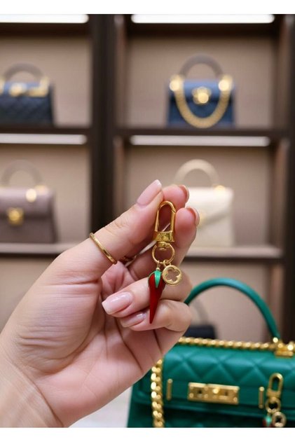 Klipsli Biber Cam Murano Altın Kaplama Cüzdan Süsü Charm Çanta Süsü Anahtarlık Süsü