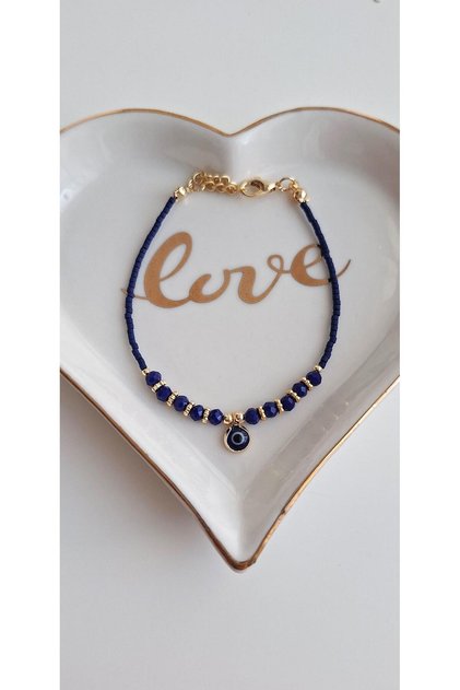 Gift Evil Eye Beaded Bracelet - Navy Blue