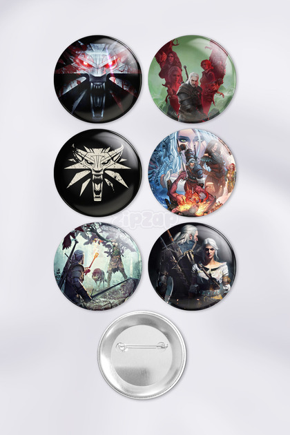 Witcher 3 Geralt Ciri Video Game Bag Ornament Pin Button Badge Set (6 Pcs)