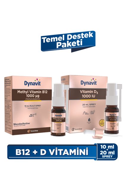 Vitamin B12 1000mcg 10mL Dilaltı Sprey & Vit D3 1000 IU 20 mL Sprey - Temel Destek Paketi-Bağışıklık
