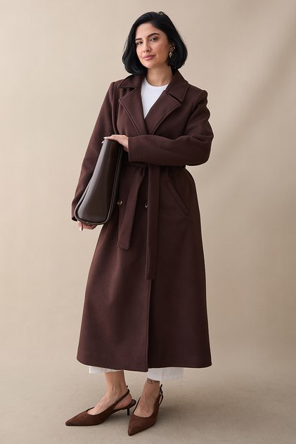 Lined Cashmere Double-Breasted Bitter Brown Coat