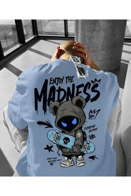 Men's Graffiti Bear Printed Oversized T-Shirt