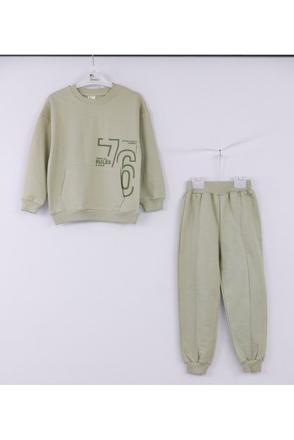 Boy'S, Cotton 2 Thread, Rules Print Detail, Kangaroo Pocket, Bottom Top Sweatshirt Set Rb-606