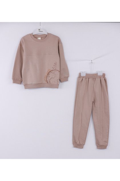 Boy'S, Cotton 2 Thread, World Print Detail, Bottom Top Sweatshirt Set Rb-605
