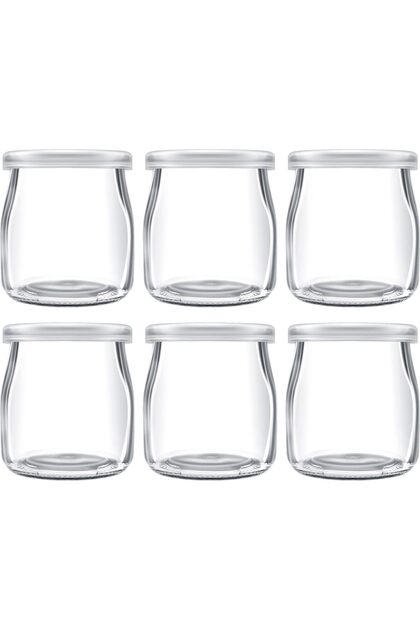 200ml Yogurt Pudding Glass Jars with Plastic Lids Mini Cup Small Glass Bottles (6)
