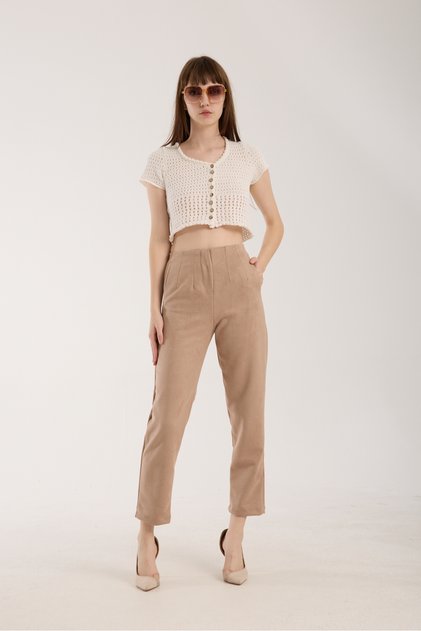 Suede Pants - Pencil Suede Pants with Pockets Model