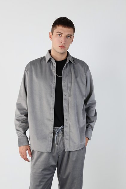 Thin F Corded Fabric O Oversized Velvet Shirt