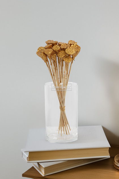 Kurutulmuş Çiçek 20li Mini Lotus 28 cm Gold