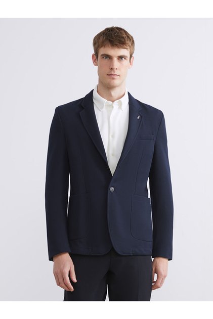 Navy Blue Standard Fit Men's Blazer Jacket