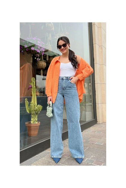 Çnr Miya Women's High Waist Women's Palazzo Jeans Trousers, Stretch Fabric Loose Jeans New