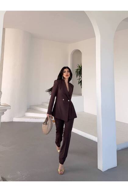 Side Pleated Detail Blazer Jacket and Flared Leg Pants Set – Modern Women's Elegance