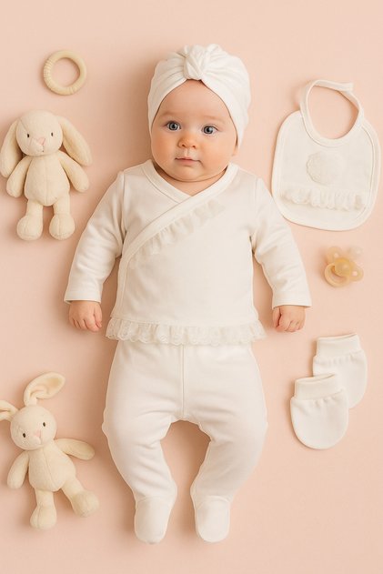 Luxury Lace 5-Piece Baby Girl Hospital Release – 100% Cotton Premium Set 0-3