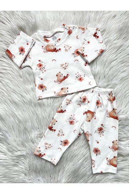 Cute Bear Design Girl's Double Baby Set Pajamas
