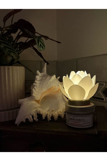 Lotus Çiçeği Tasarım Pilli Led Mum | Dekoratif Meditasyon Ambiyans Mumluk | Gece Lambası