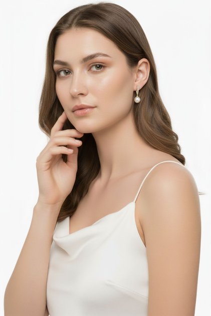 Beyaz Doğal İnci Taşlı Küpe 5 MM SARI
