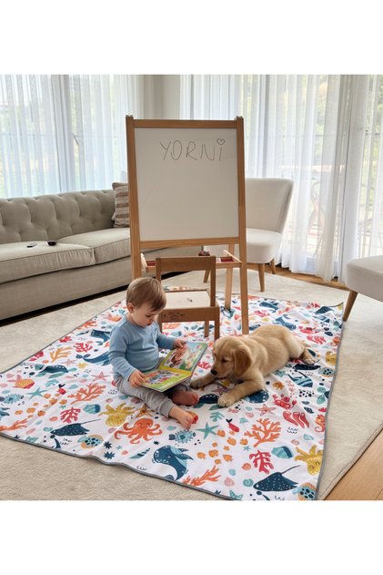 O11, 145x250cm 100% waterproof feeding cover, use either on the table or on the ground, multi-purpose cover