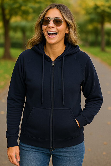 Hooded Zippered Sweatshirt 2-Thread Fleece-Lined Lycra Unprinted Slim Fit