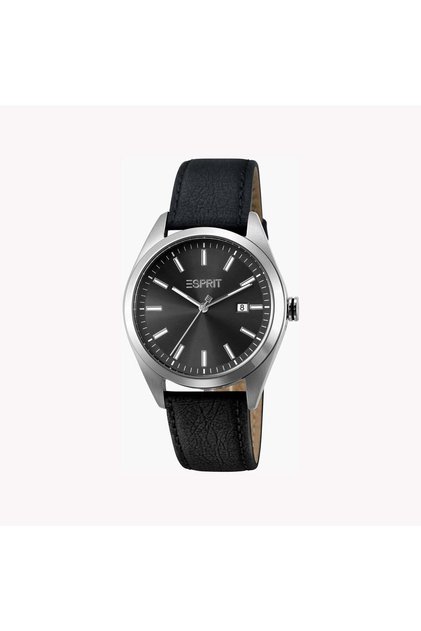 Men's Black Faux Leather Watch, Stainless Steel | Es1g202m0015