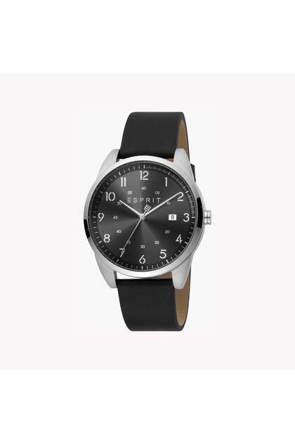 Men's Stainless Steel Black Leather Watch, Black Dial | ES1G212L0025